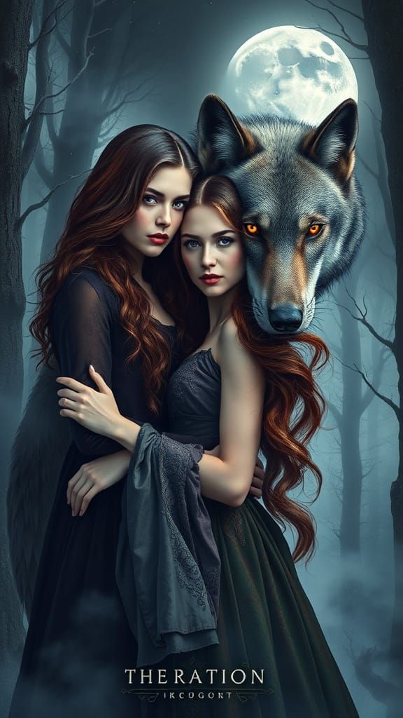 Astral Werewolf Couple in Mystic Forest Illustration