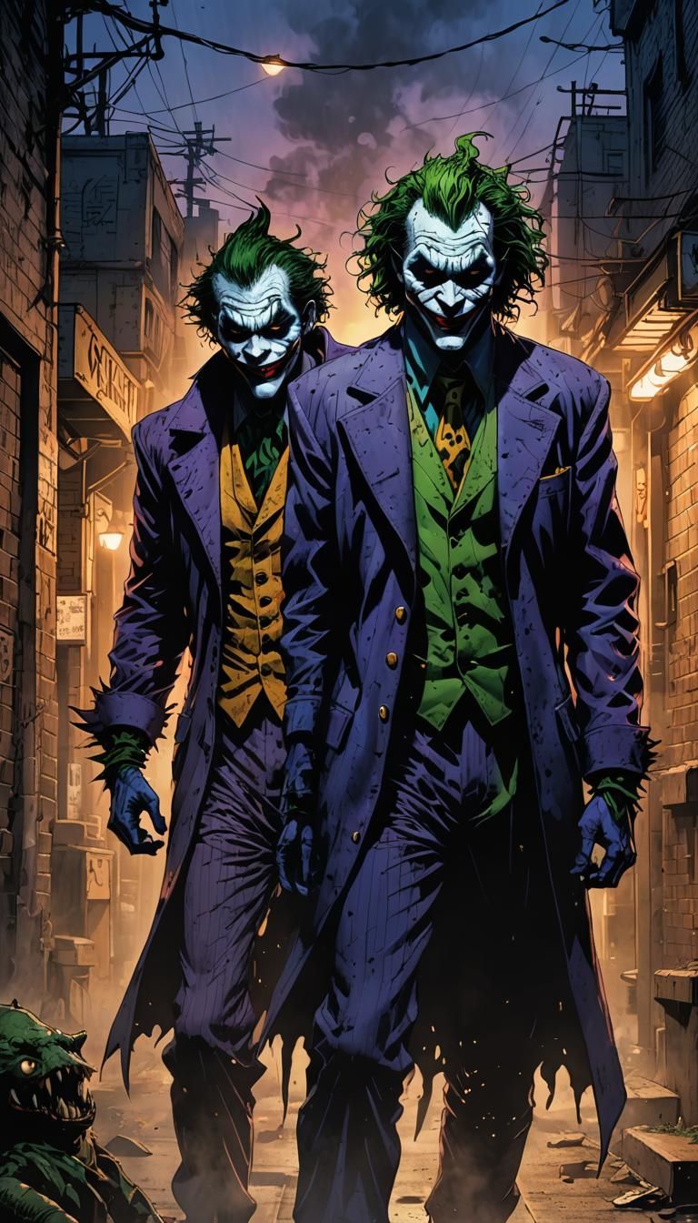 Joker and Japanese Creature in Comic Book Style