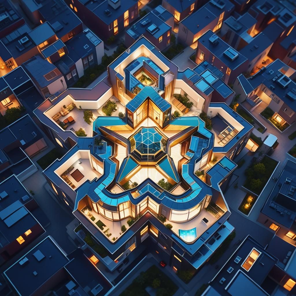 Star-Shaped Futuristic Cityscape at Golden Hour