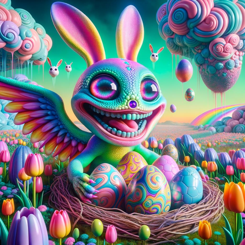 Psychedelic Bunny Alien in Vibrant Pastel Wonderland