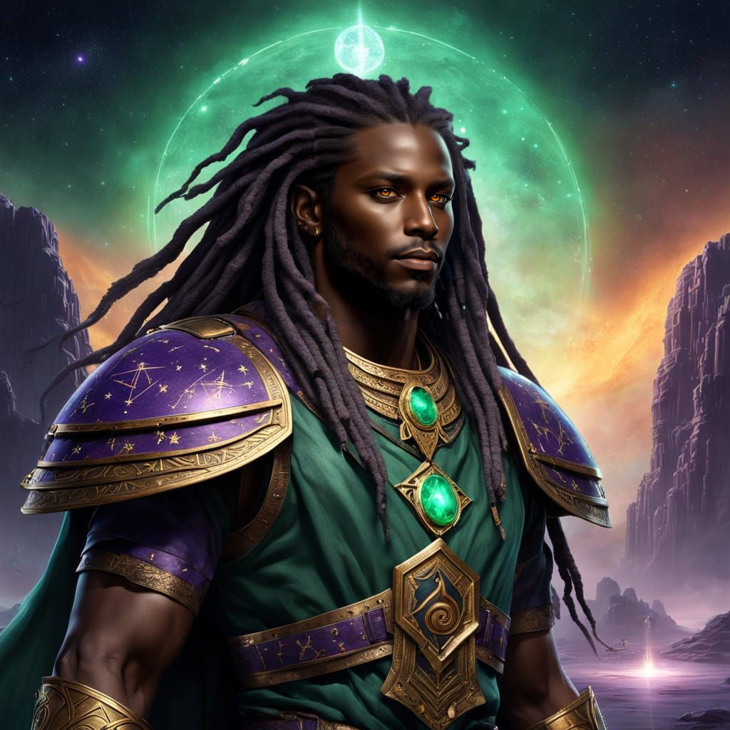 Galactic Warrior in Celestial Armor with Ancient Egyptian Sy...