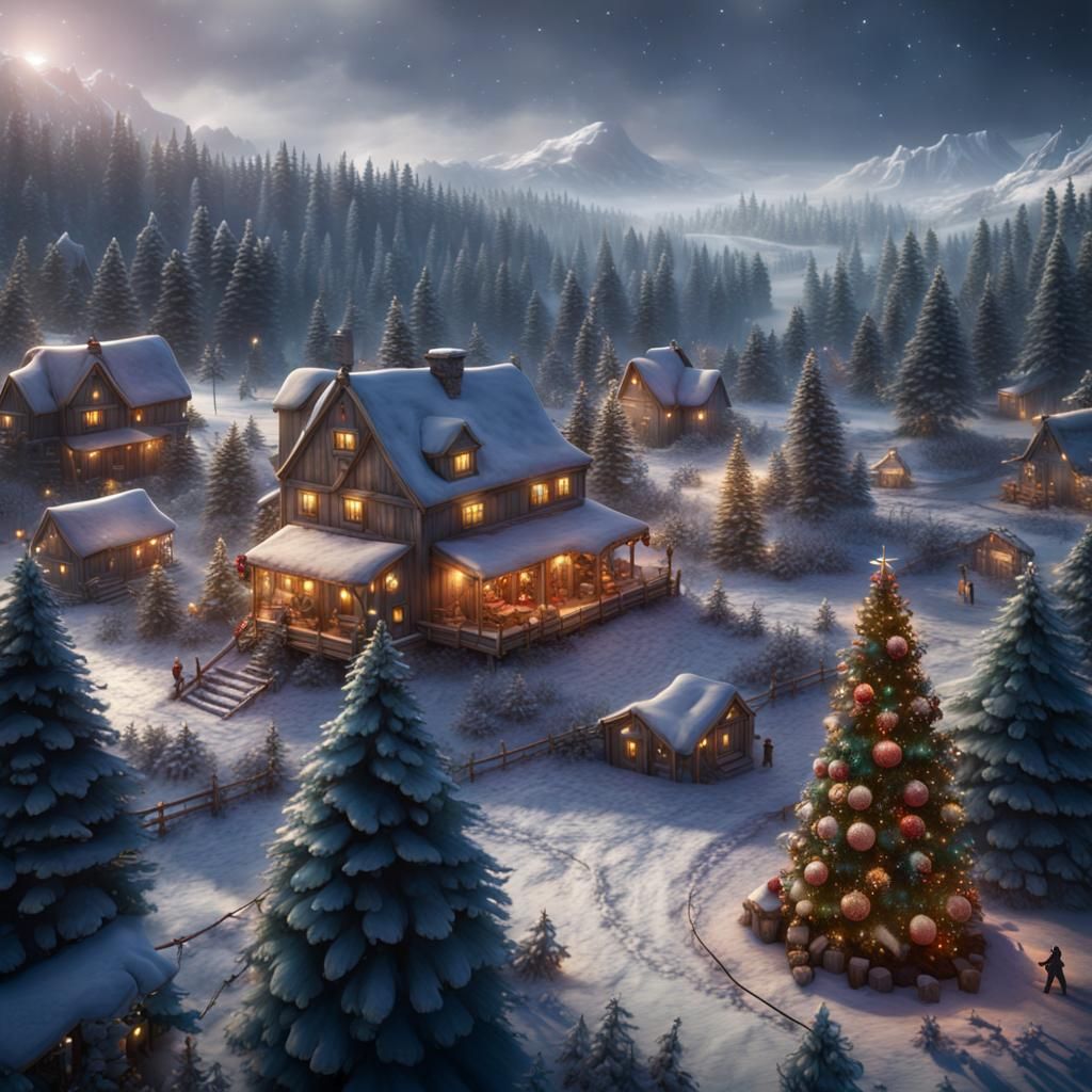 Beautiful Christmas Tree Farm: Detailed Matte Painting