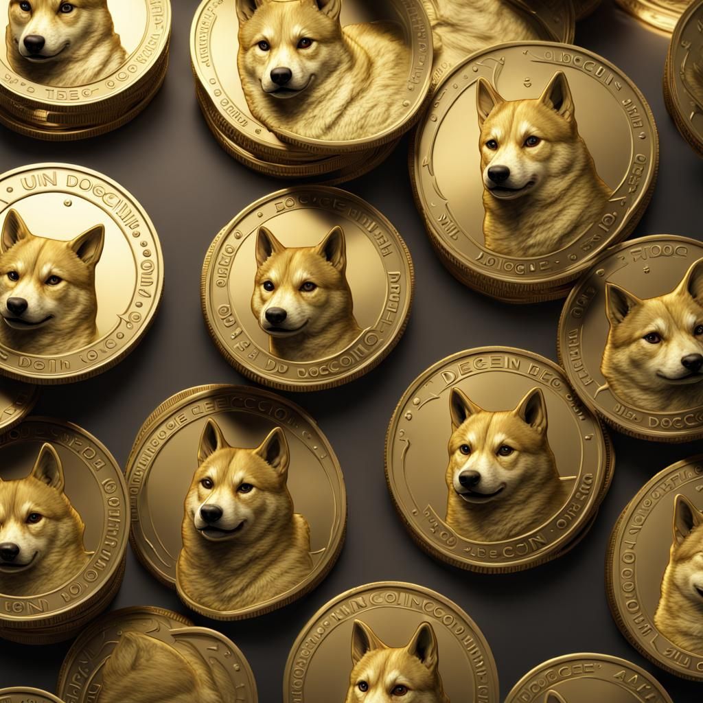 Dogecoin Coins on Transparent Background in 8K
