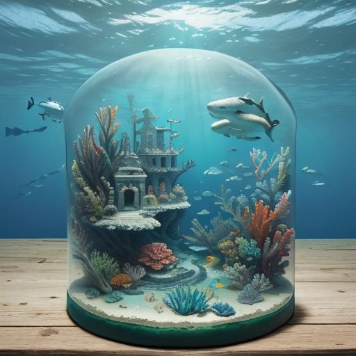 Underwater Laboratory with Sharks and Greek Ruins