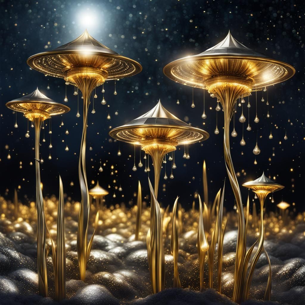 Metallic Alien Flowers with Pulsar Star