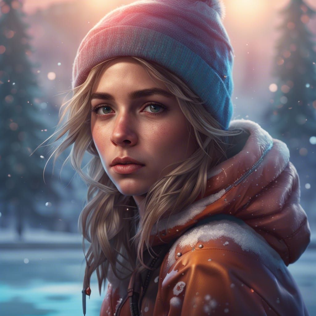 Girl Skater on Frozen Lake, Digital Art