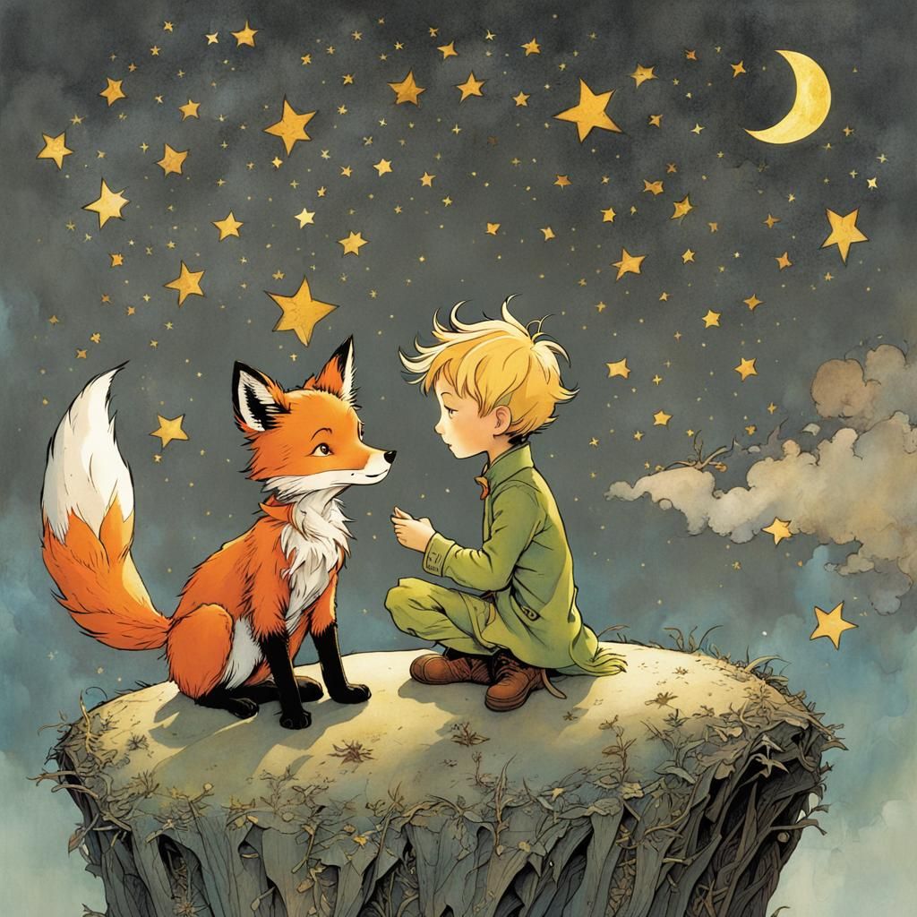 The Little Prince and the Fox Illustration