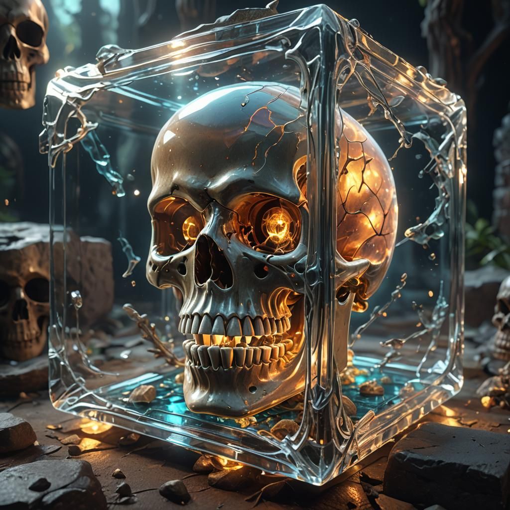 Gelatinous Cube with Skeleton Inside: Fantasy Concept Art