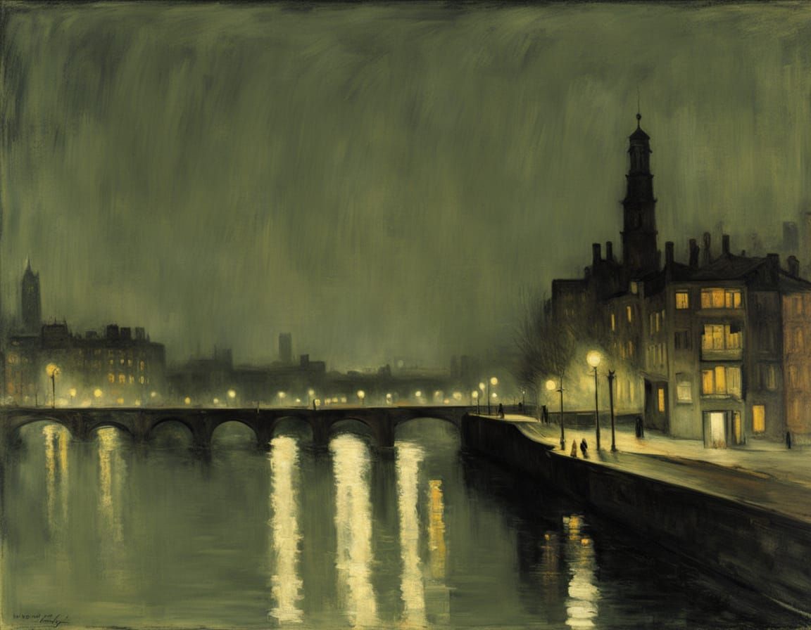 City Nocturne: Sleepless Poet in Post-Impressionist Style