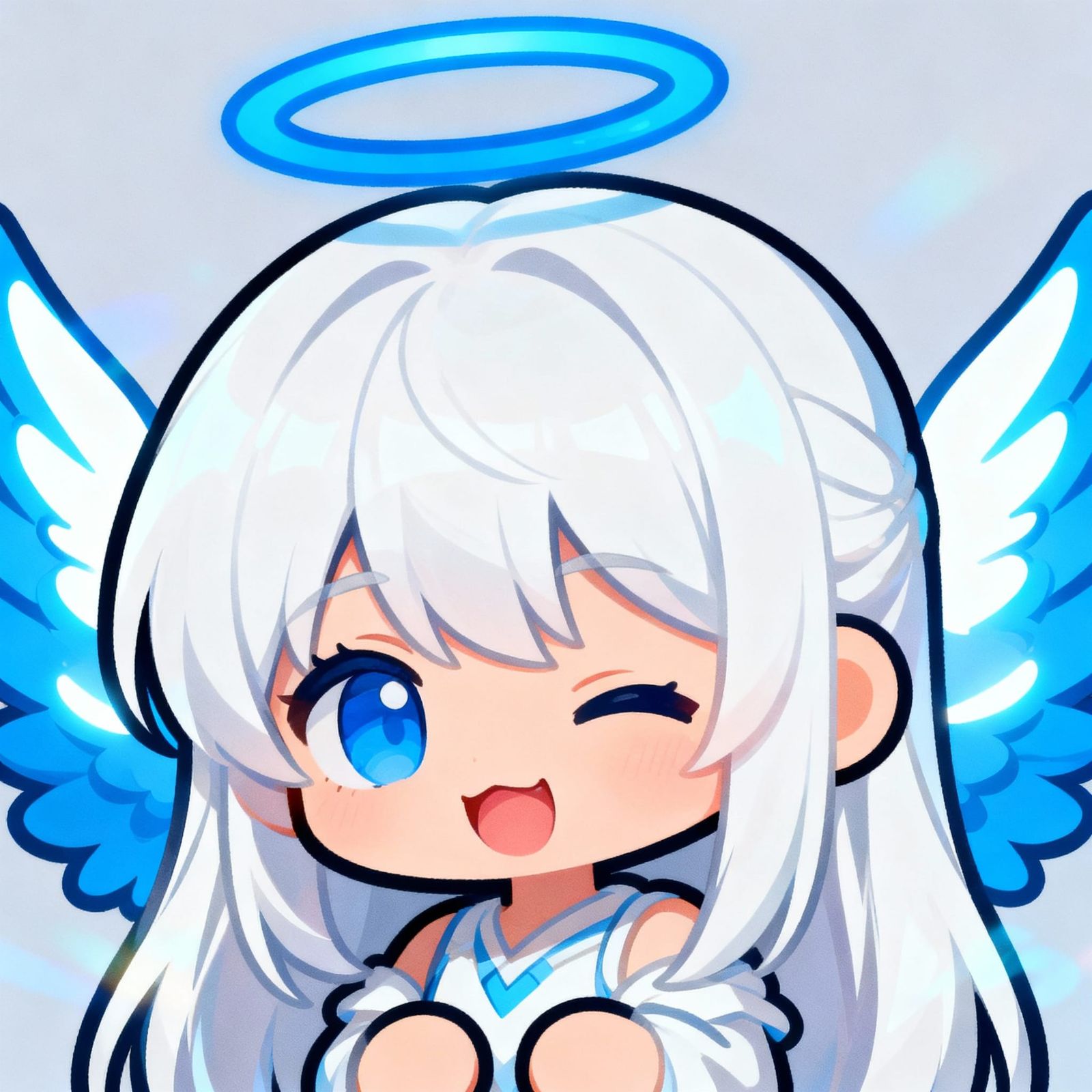 Cute Chibi Angel with Blue Halo and Wings