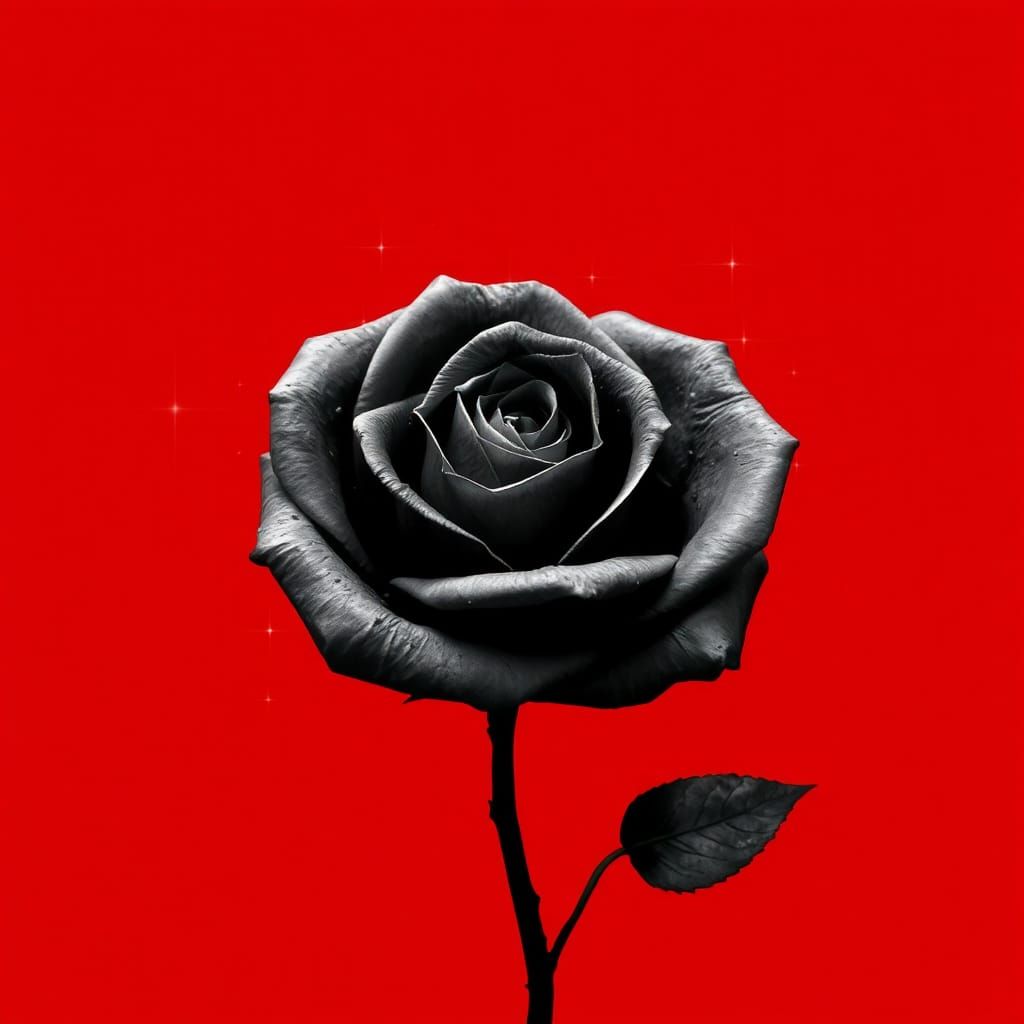 Black and White Rose on Red, Abstract Maximalism