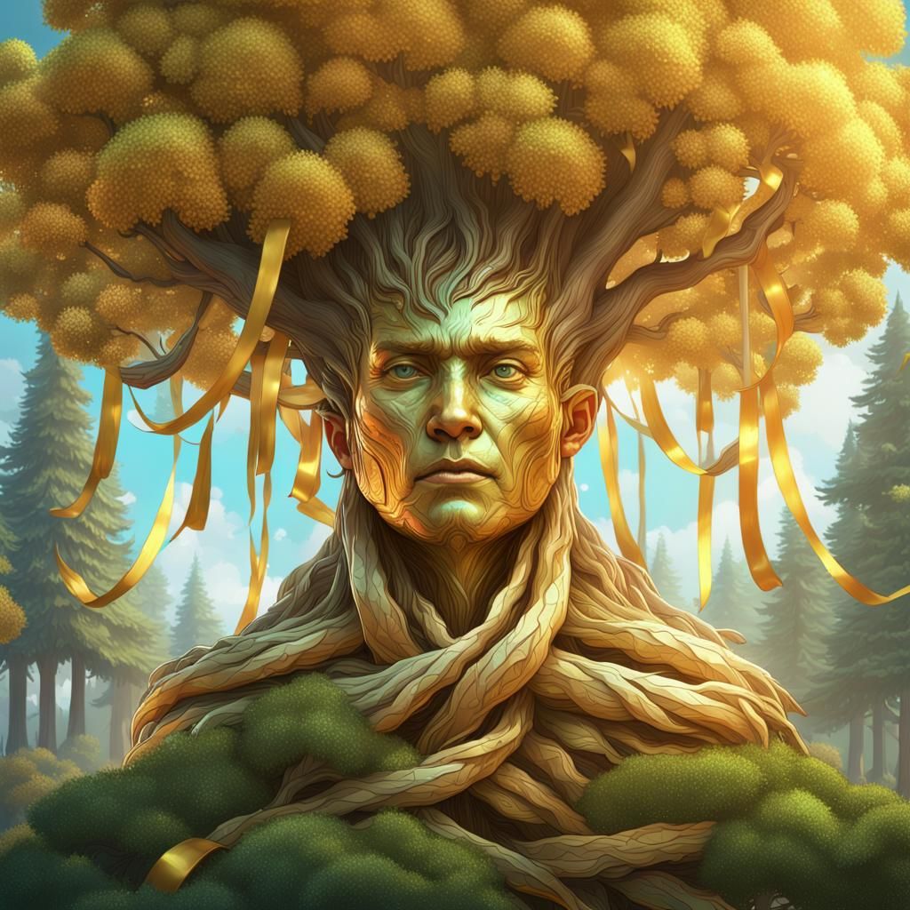 Golden Tree Face Fantasy Concept Art