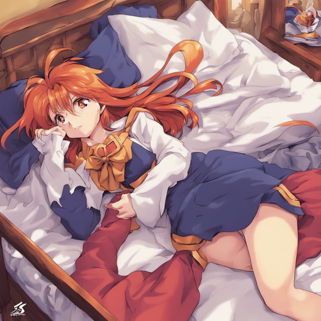 Anime-Style Nude Character in Bed