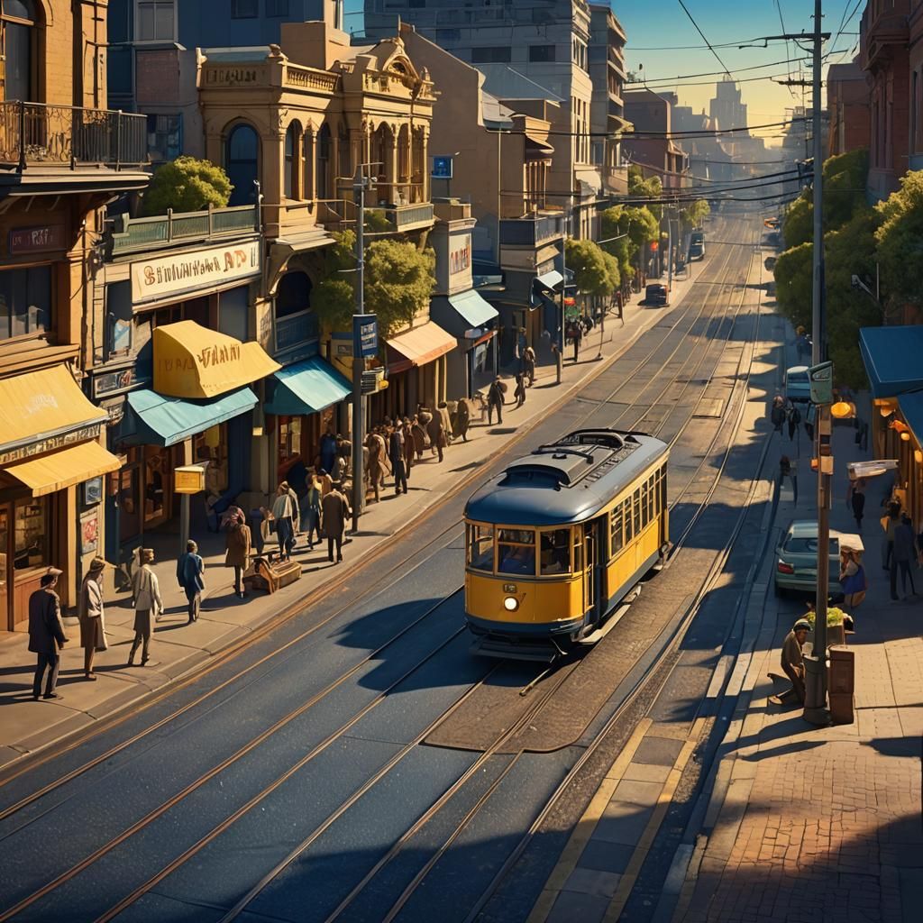 Melbourne 1940s Tram in Hyper-Realistic Digital Art