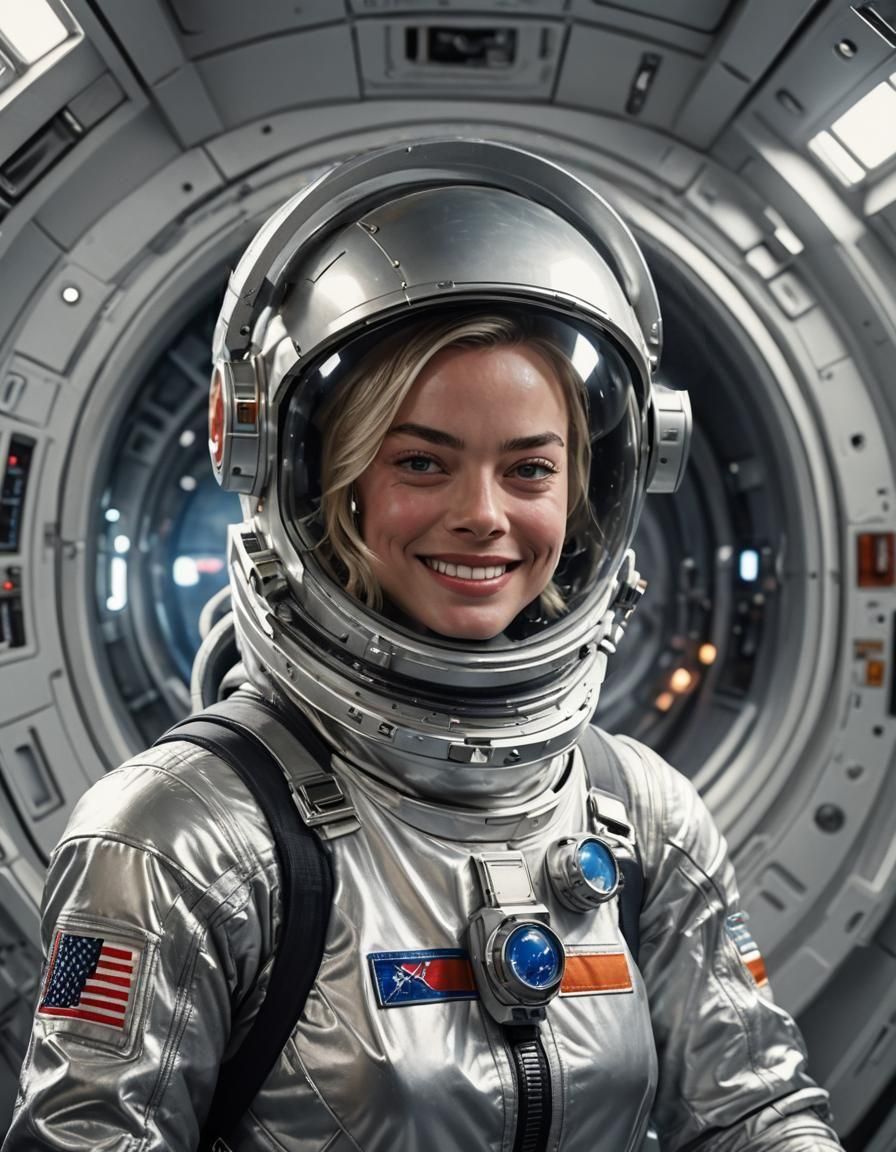 Margot Robbie as Astronaut in Spaceship Airlock