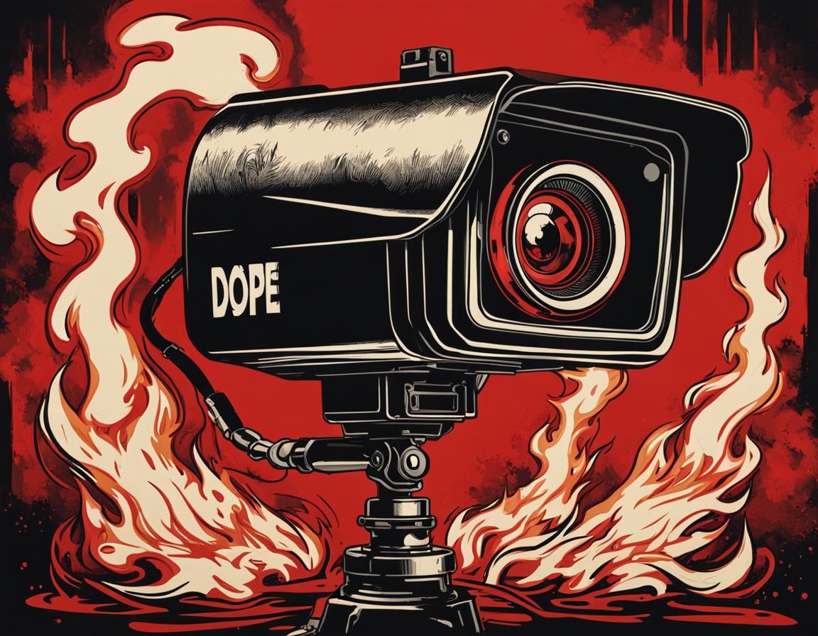 Burning Surveillance Camera Graffiti Art