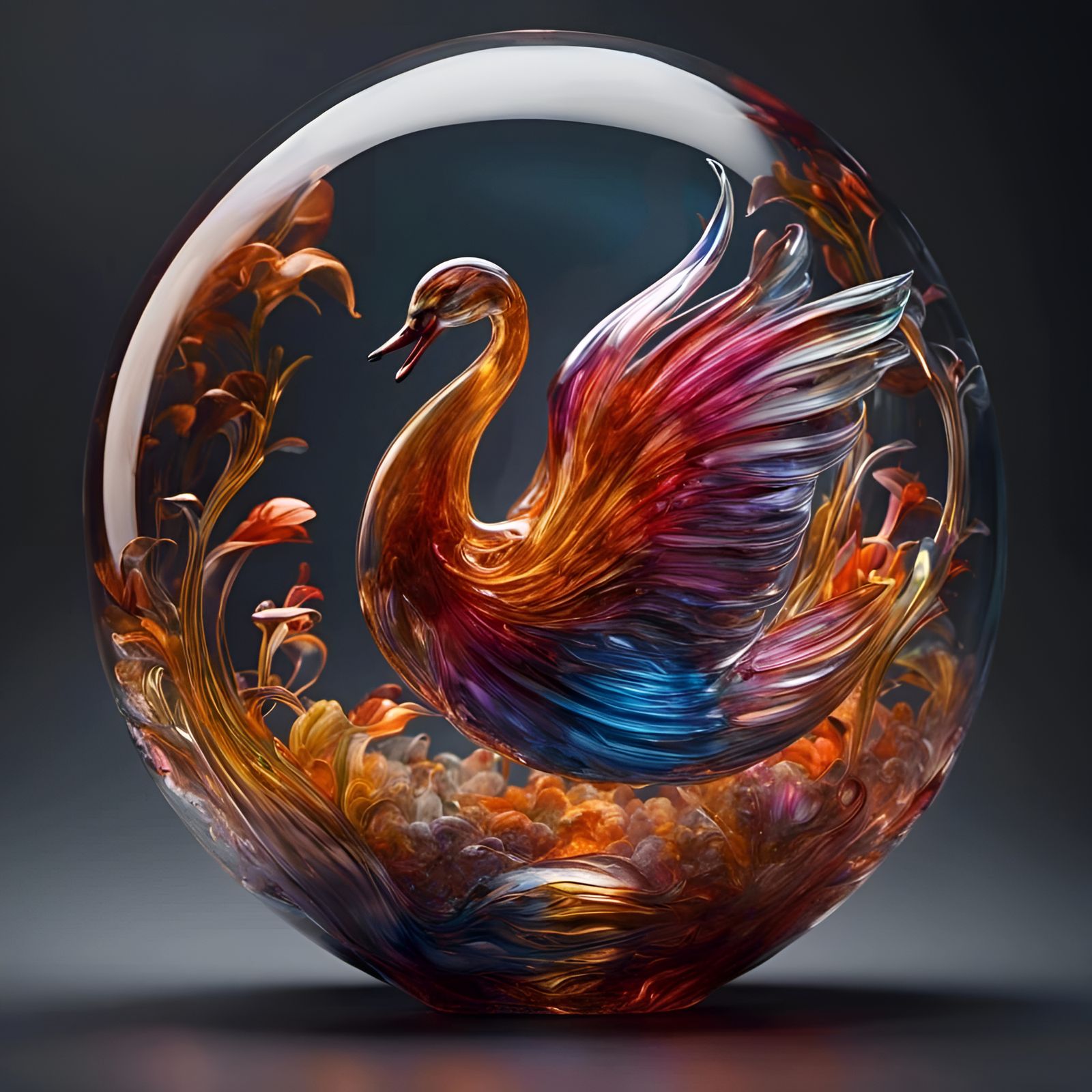 Blown glass swan paperweight