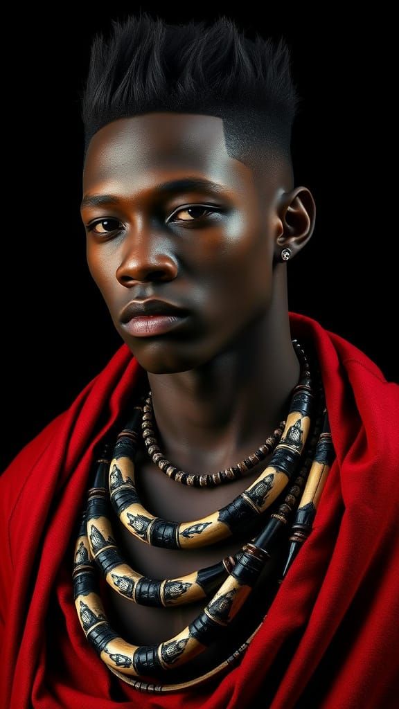 Dark Skinned Hero in Rich Black and Red