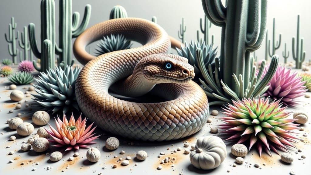Rattlesnake Slithering Through Desert in Oil Painting Style