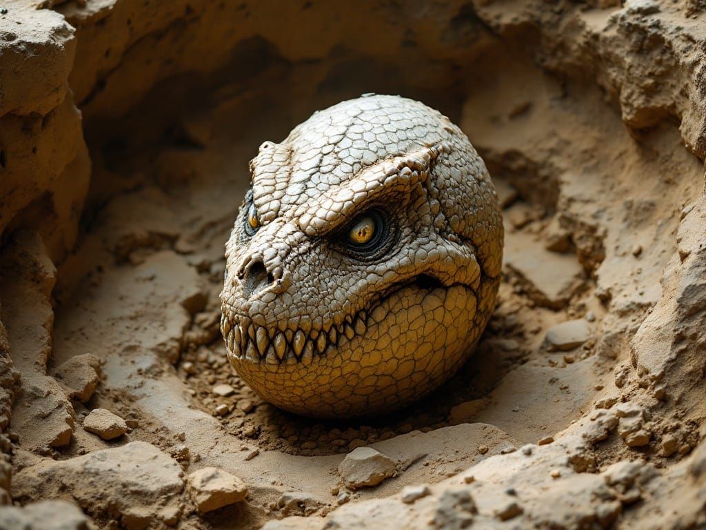 Fossilized Dinosaur Egg in Archeological Dig Site
