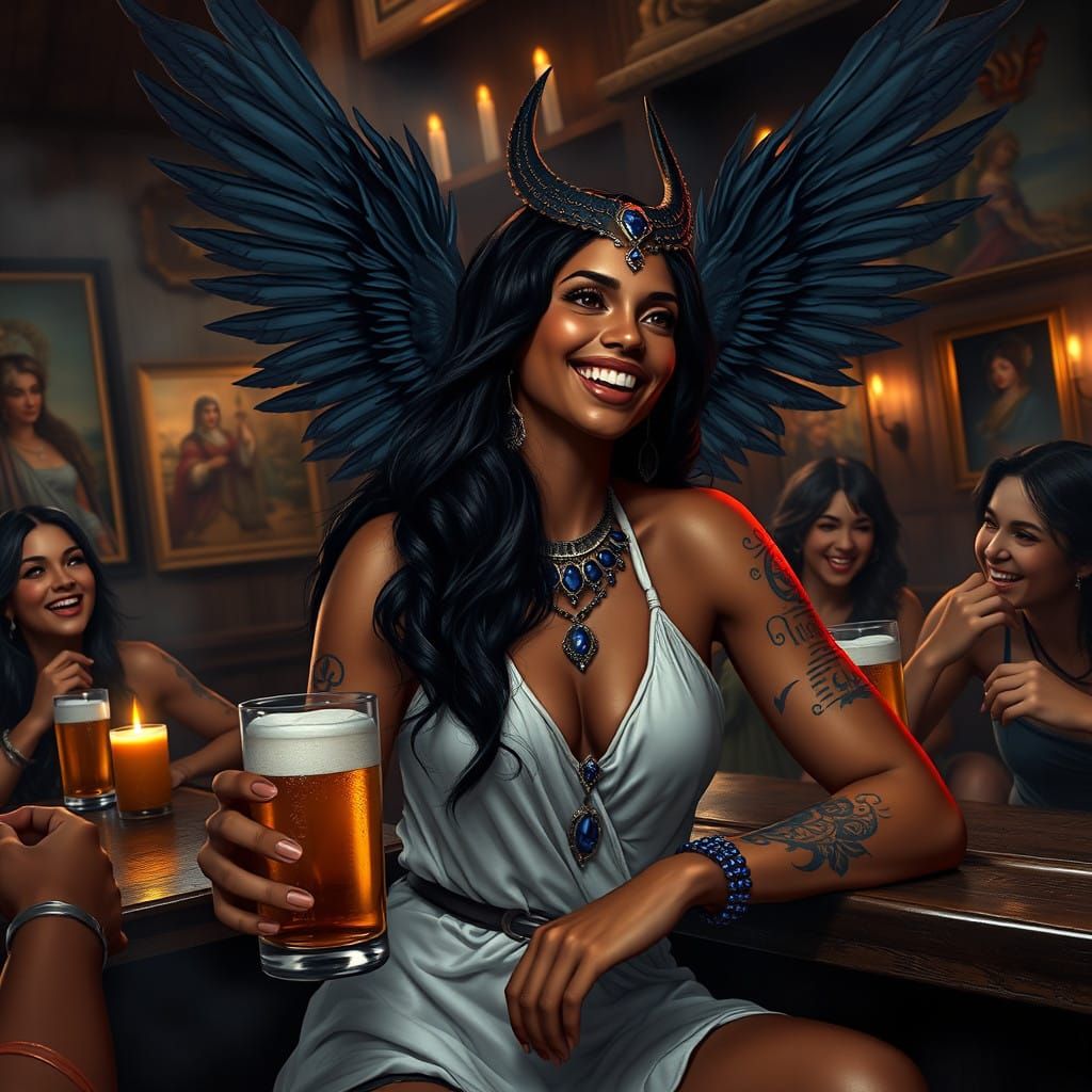 Intricate Fantasy Goddess in Smoky Tavern