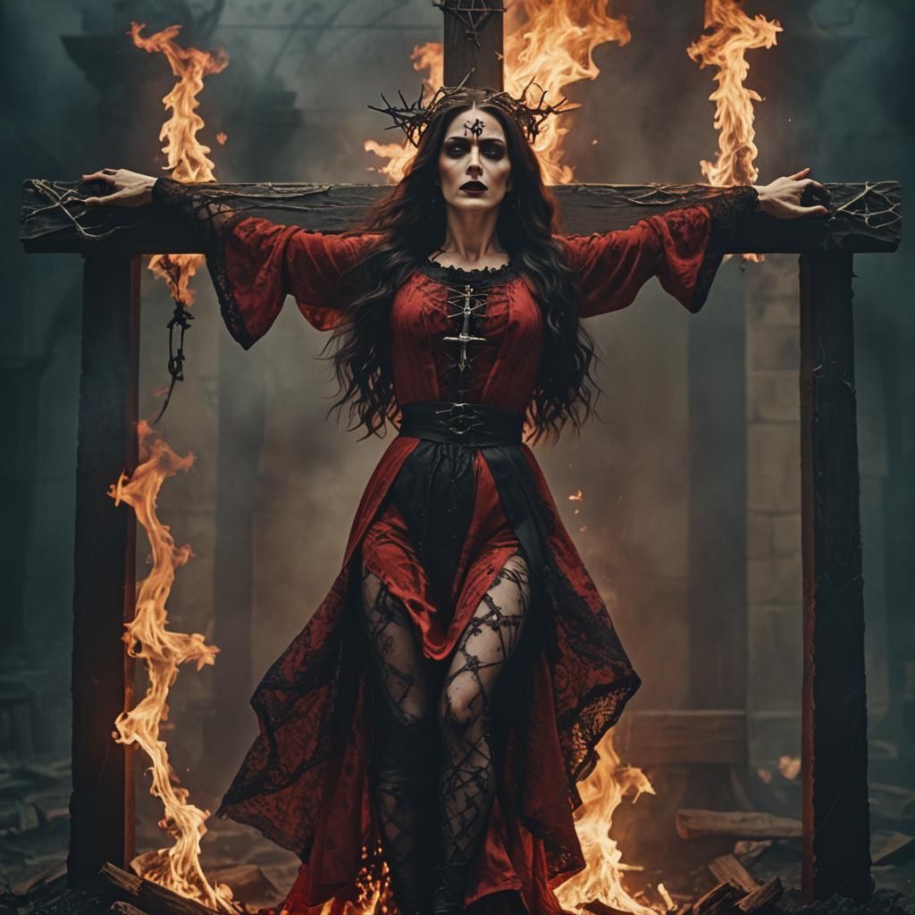 Gothic Witch Crucifixion in 17th Century Style