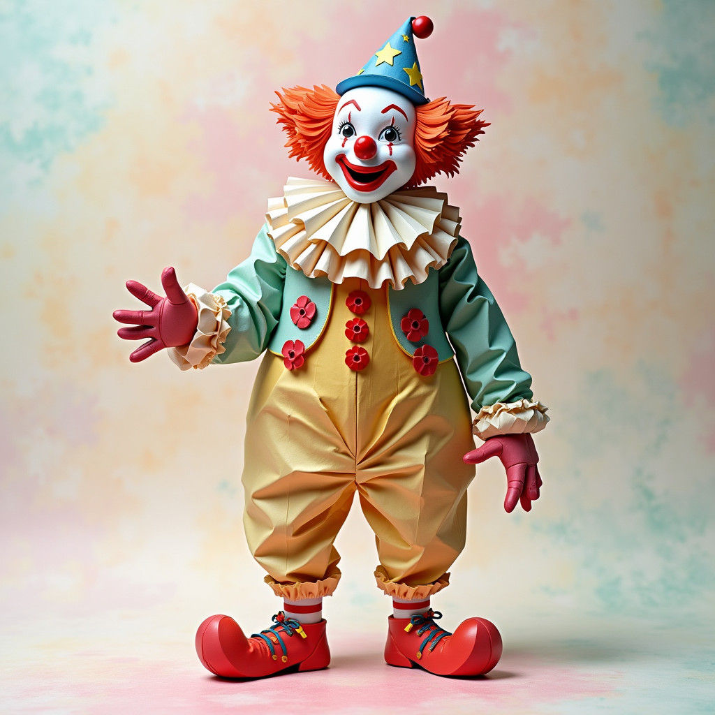 Origami Clown in Dreamlike Papercraft Style