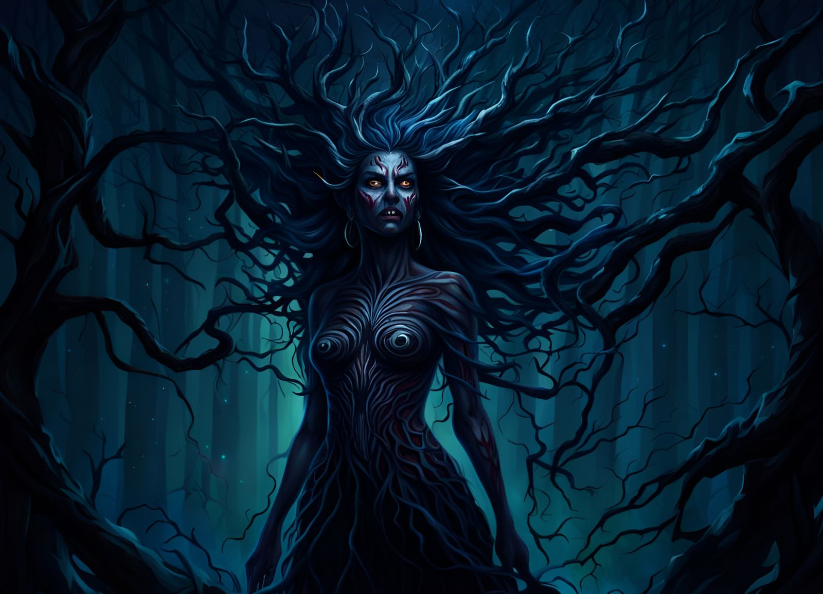 Woman and Inner Monster in Detailed Digital Art