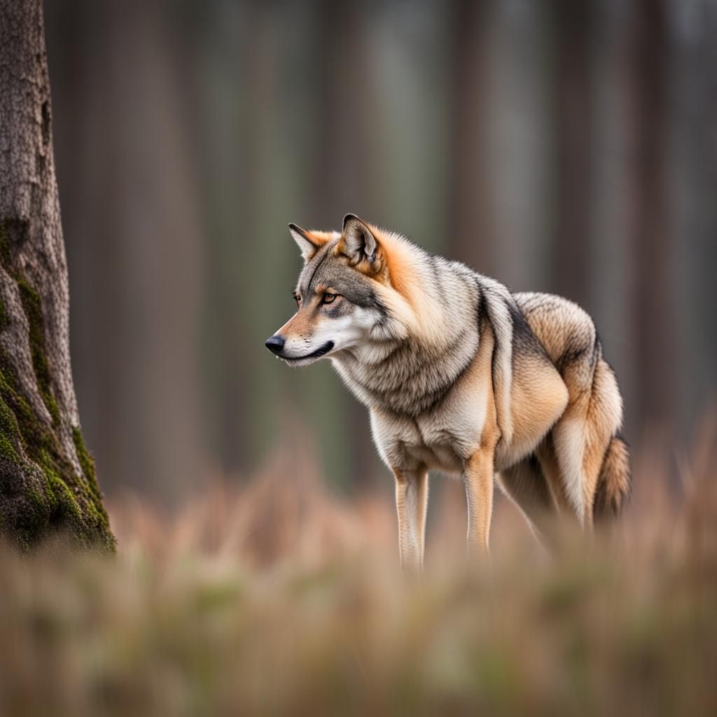 Dramatic Wolf and Fox Portrait in Natural Light