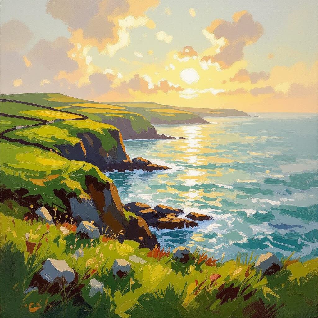 Idyllic Irish Landscape in Impressionist Oil Painting Style