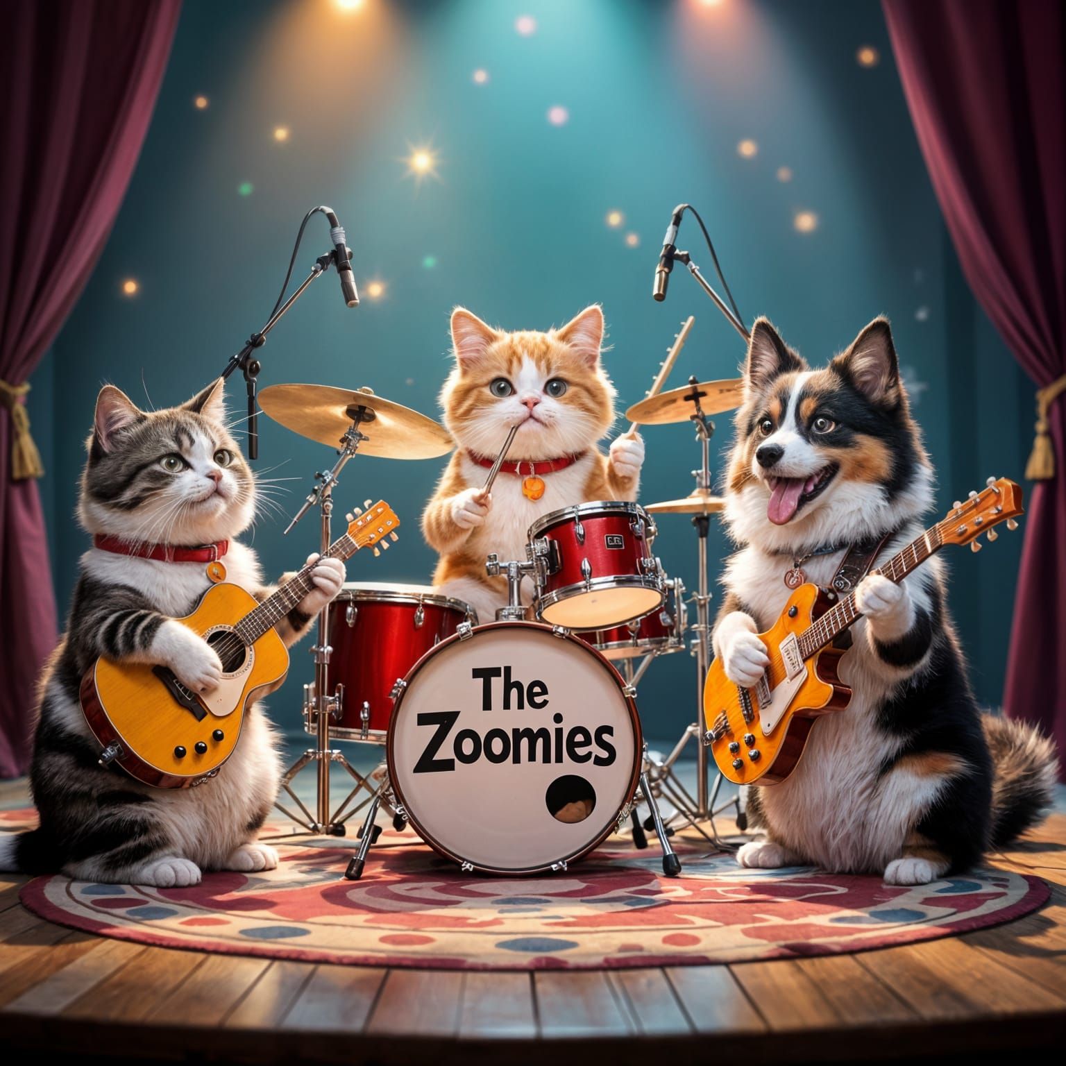 Cute Cats and Dogs Band Called The Zoomies in Concert