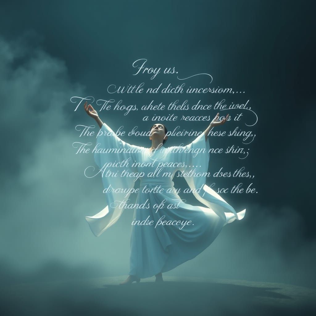 Serene Yogi with Ethereal Script in 3D Rendering