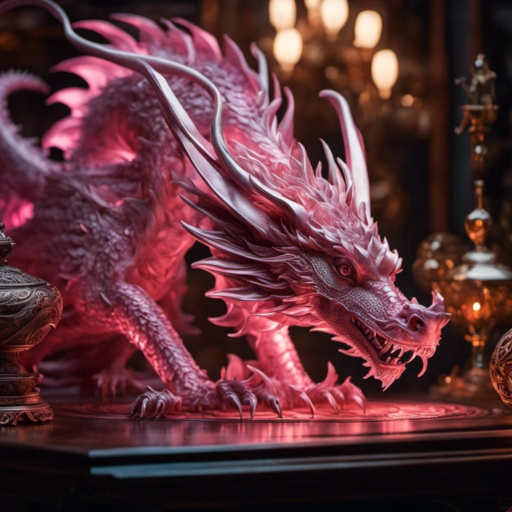 Rosy Pink Glass Dragon in Enchanted Setting