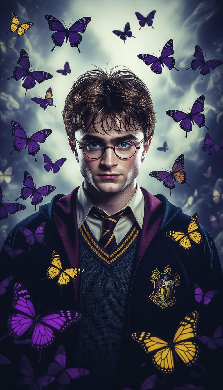 Dark Fantasy Wizard Surrounded by Butterflies