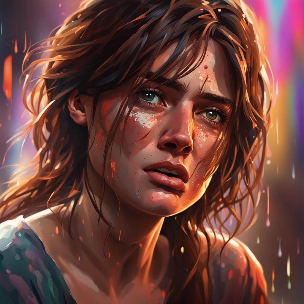 Hyperrealistic Portrait of a Woman Crying