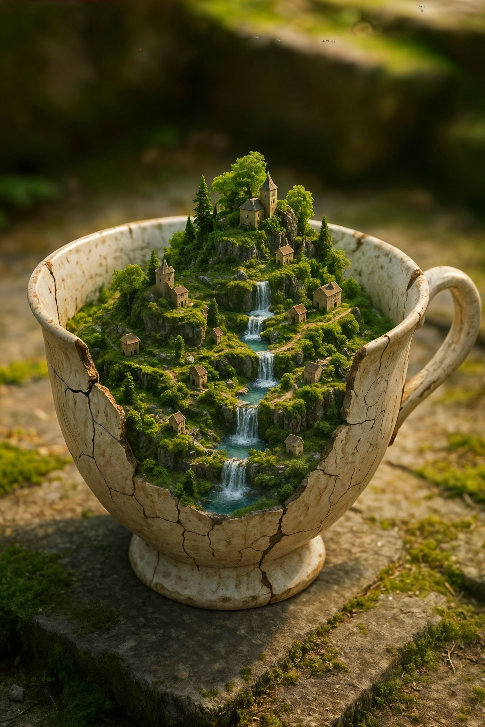 Colossal Teacup Kingdom: A Hyper-Realistic Miniature World
