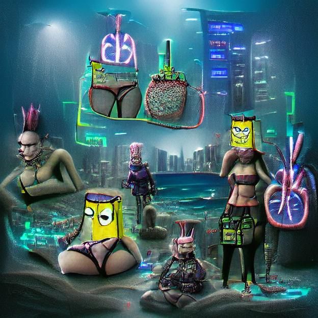 Cyberpunk Bikini Bottom Underwater City