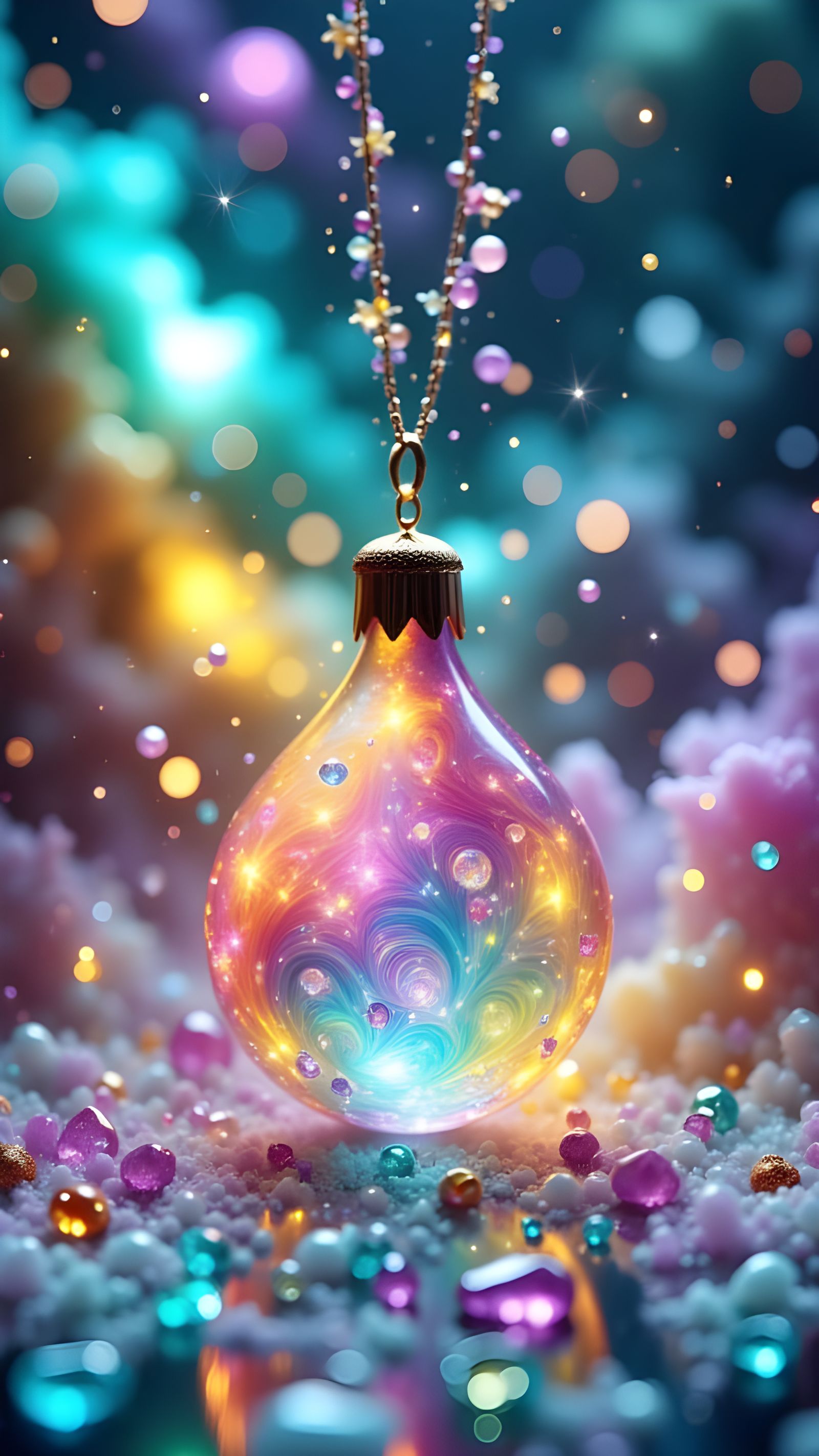 Teardrop Crystal Ornament with Colorful Liquid and Gem Fragm...