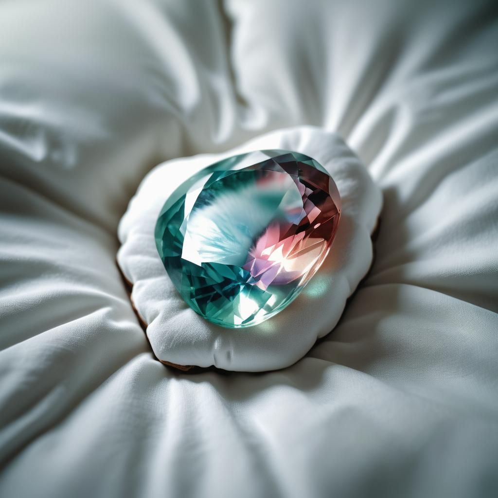 Luludanitu Gemstone on White Pillow: Cinematic Still
