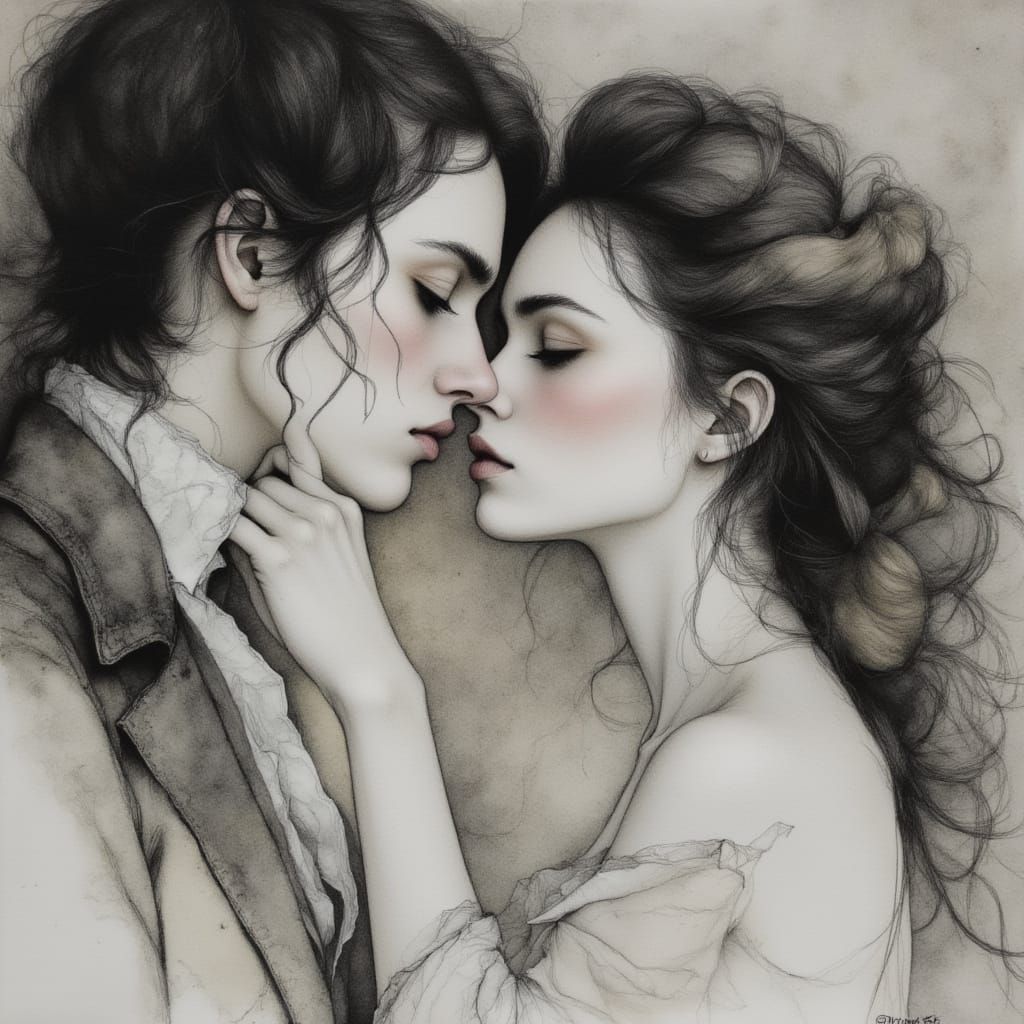 Charcoal and White Chalk Drawing of a Feminine Back