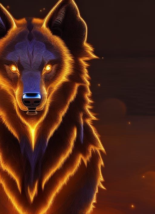 Fiery Wolf Head Digital Art in 8K