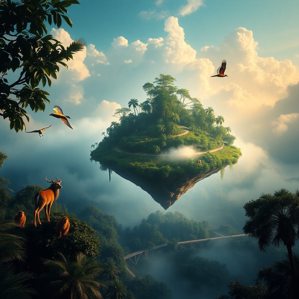 Floating Island Paradise in Hyperrealistic Style