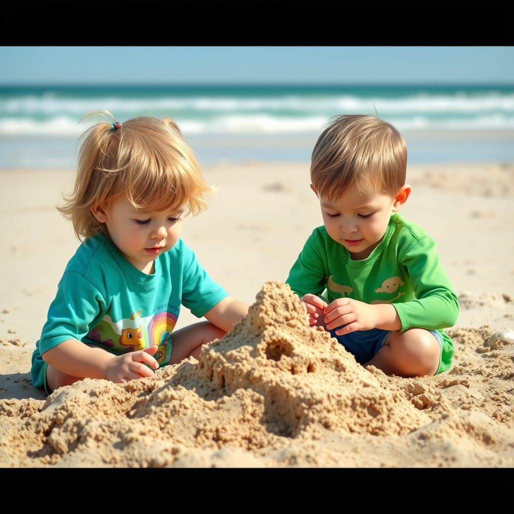 Vibrant Beach Scene in Digital Artistic Style