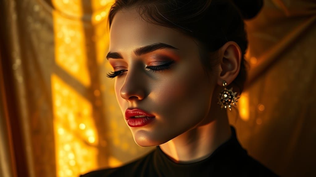 Serene Luxury Portrait in Gold Metallic Hues