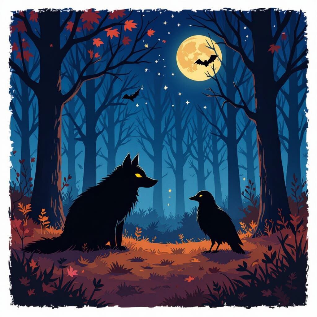 Creepy Autumn Woods at Night