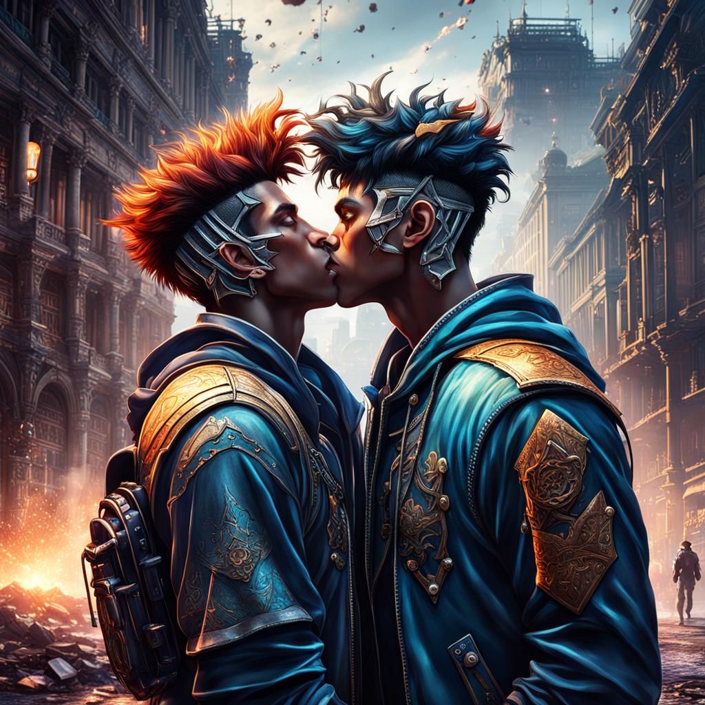 2 high school Boys kissing