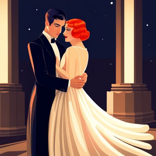 Romantic Couple in Art Deco Style, 1930s Glamour