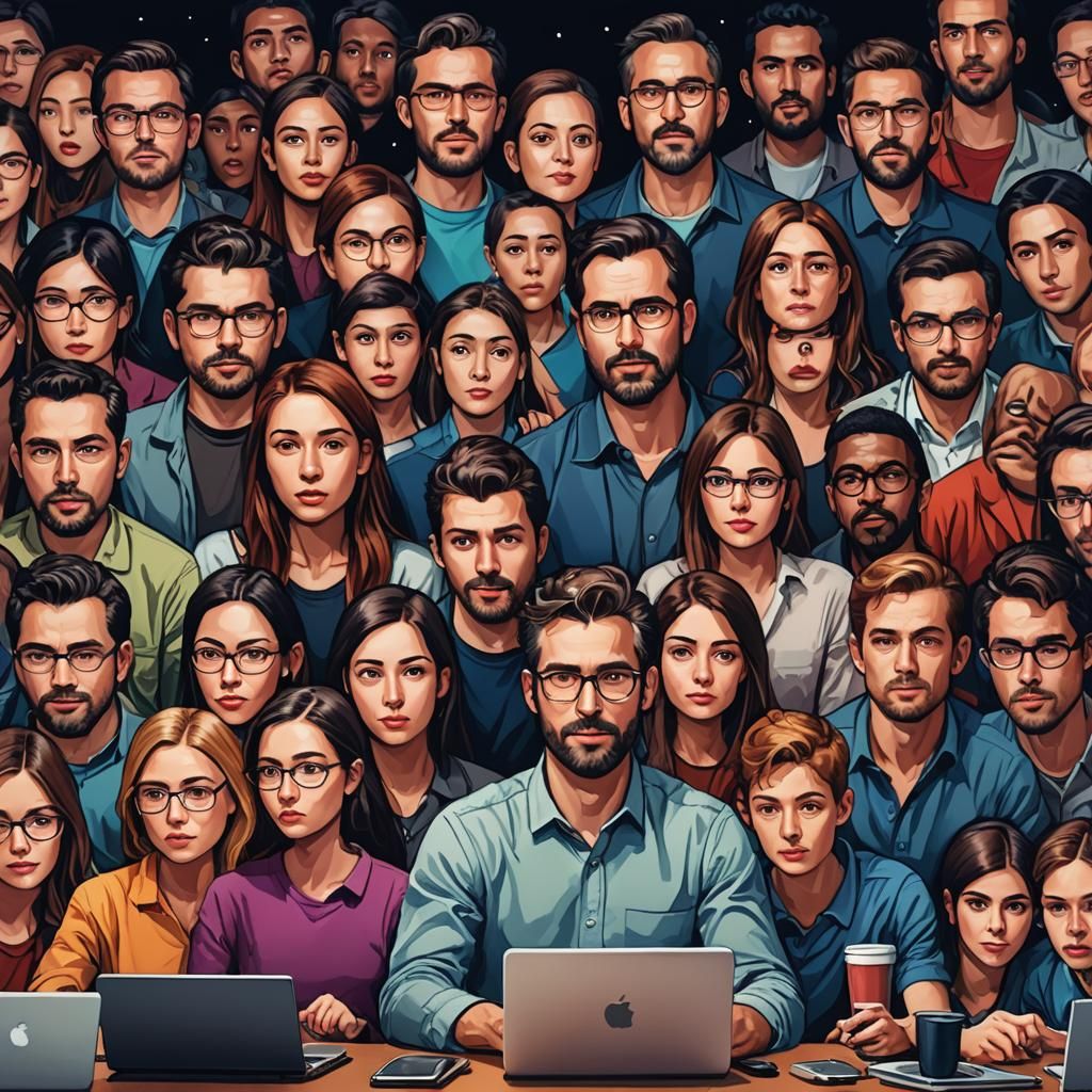 Tired Team Late Night Remote Meeting: Hyperrealistic