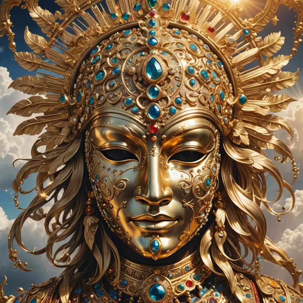 Bejeweled Golden Mask in Divine Light