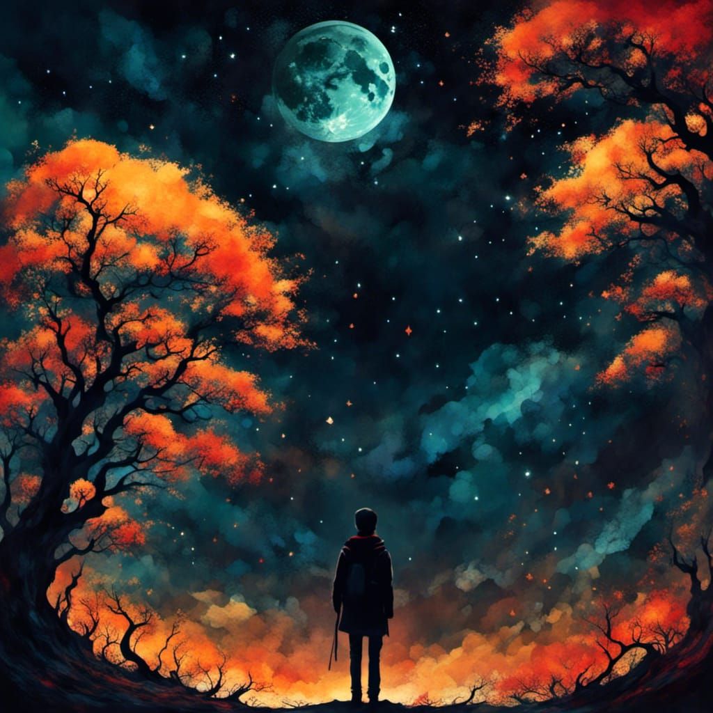 Macabre Romanesque Mandelbulb in Starry Night Oil Painting